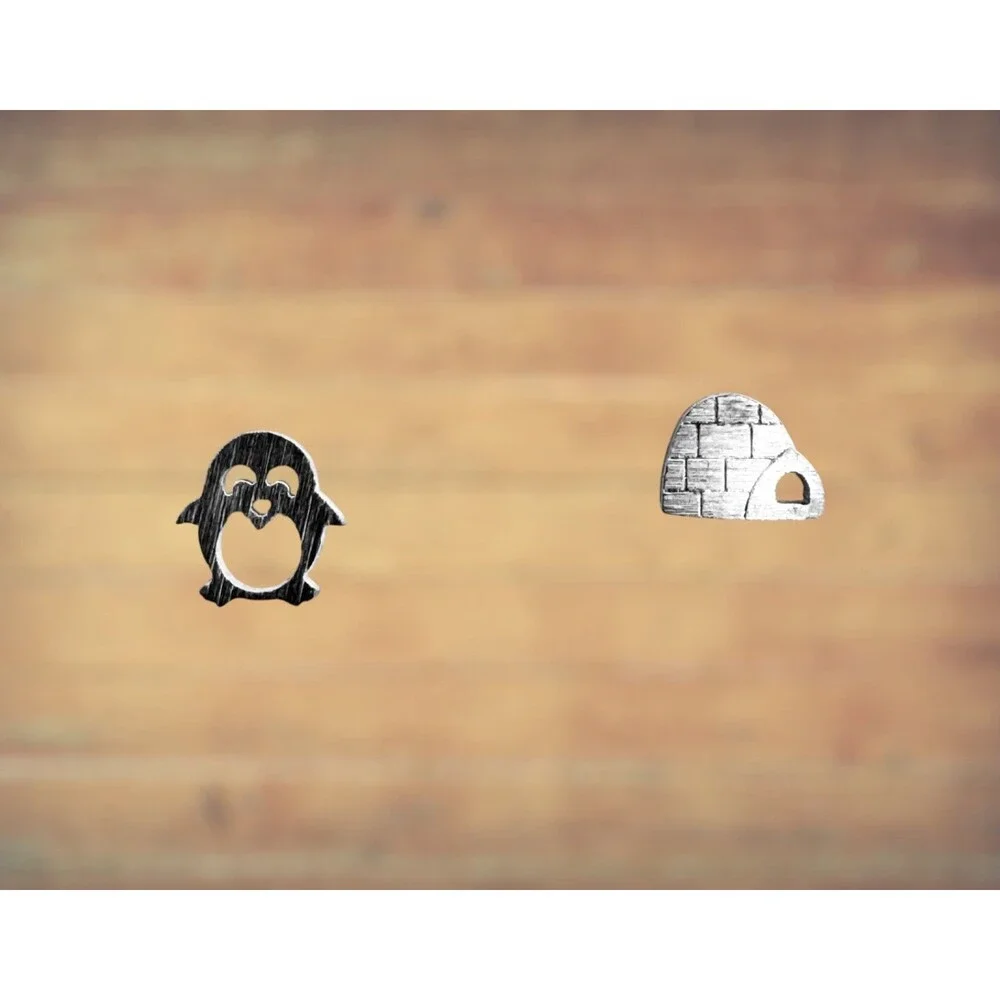 Indio Jewelry Tiny Brushed Silver Igloo Penguin Stud Earrings #121